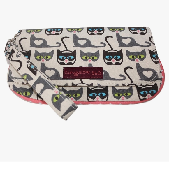 bungalow 360 Handbags - Cat Wristlet - Cat Print Vegan Canvas- Bungalow 360